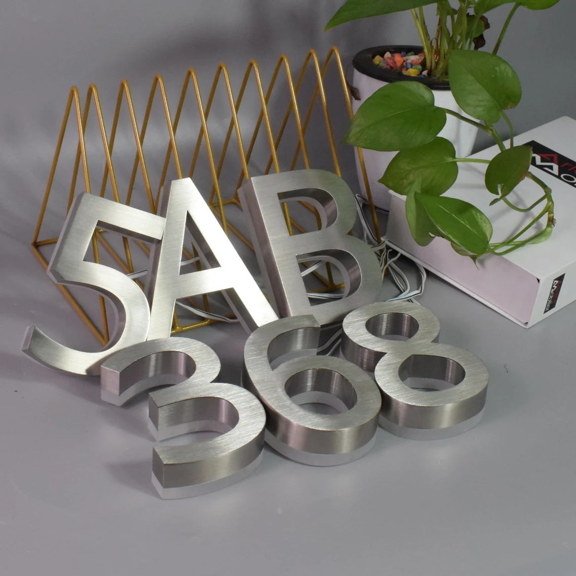 Custom Solar 3D Backlit Digital Stainless Steel Outdoor Illuminated 5" House Number Address Sign Wall-mounted House Led Number