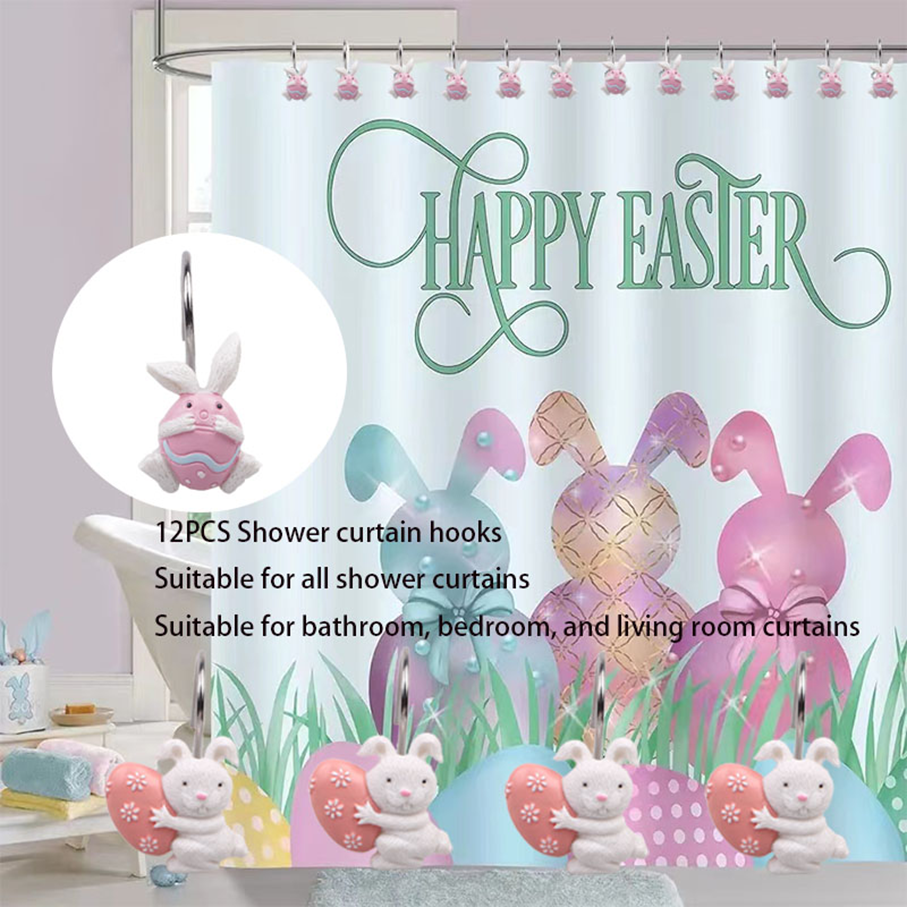 Factory Wholesale and Retail of 12 Pieces of Resin Metal Easter Spring Easter Egg Rabbit Curtain Hook Rings