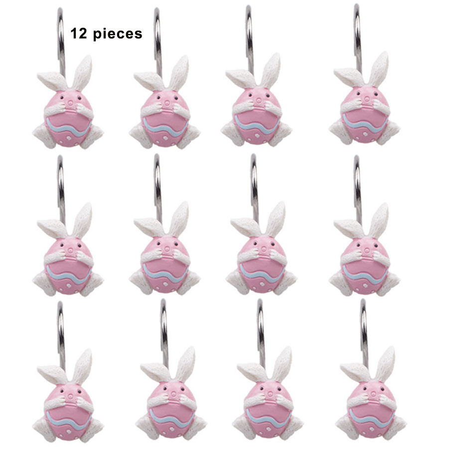 Factory Wholesale and Retail of 12 Pieces of Resin Metal Easter Spring Easter Egg Rabbit Curtain Hook Rings