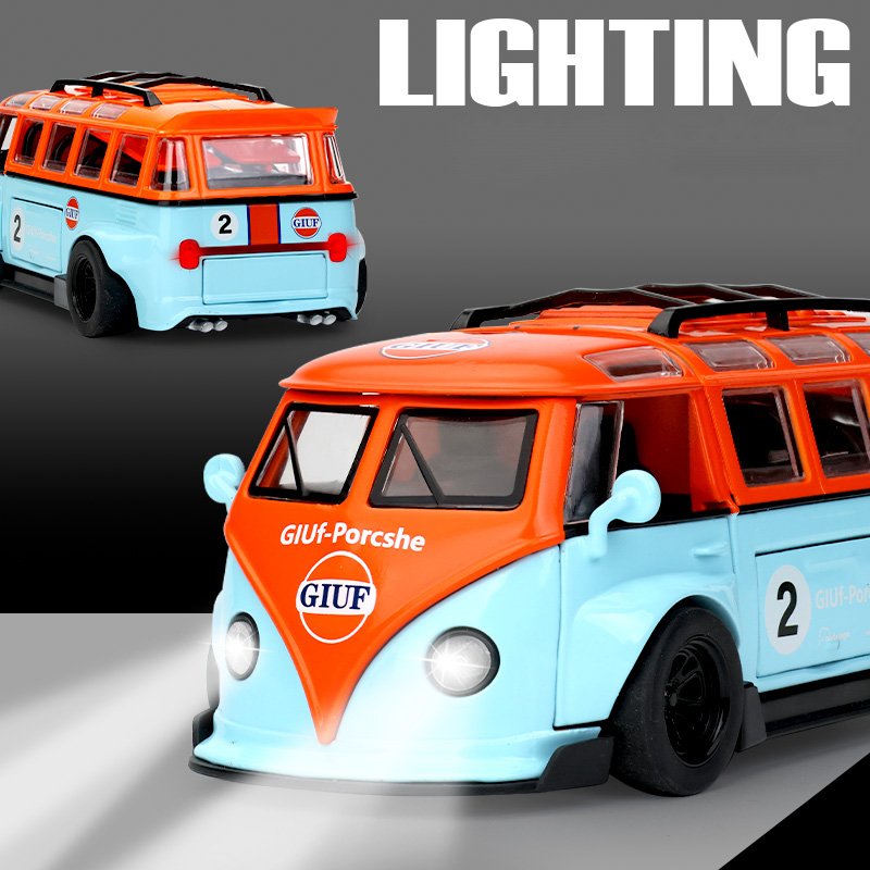 New Style 1:32 V0lkswagen T1 Bus High Precision Alloy Simulation Model Cute Vehicle Metal Sound Light Kid Toy Christmas Presents