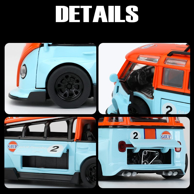New Style 1:32 V0lkswagen T1 Bus High Precision Alloy Simulation Model Cute Vehicle Metal Sound Light Kid Toy Christmas Presents