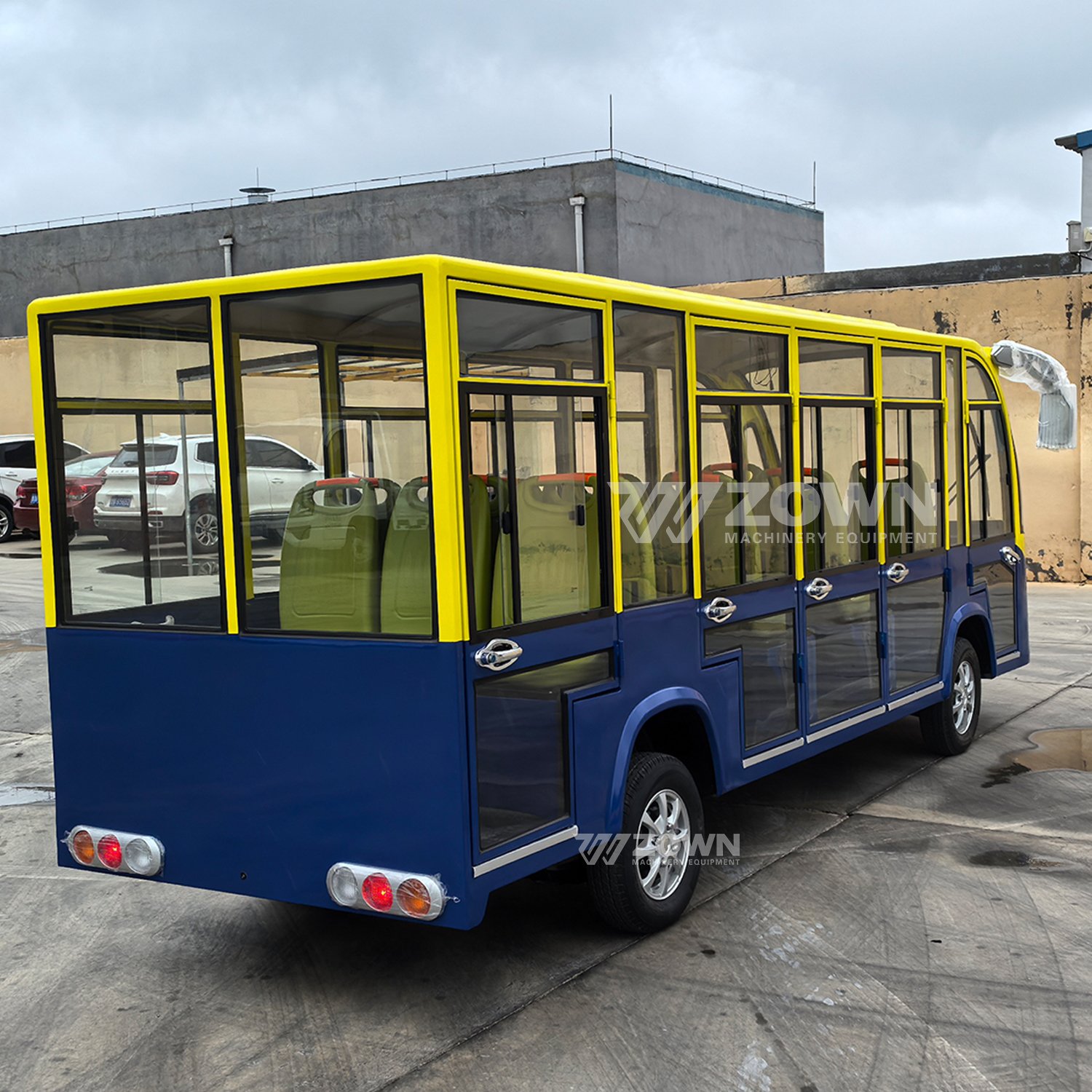New Design Classic Blue and Yellow Color Multi-seat Electric Sightseeing Bus with CE Certification, Motor and Doors