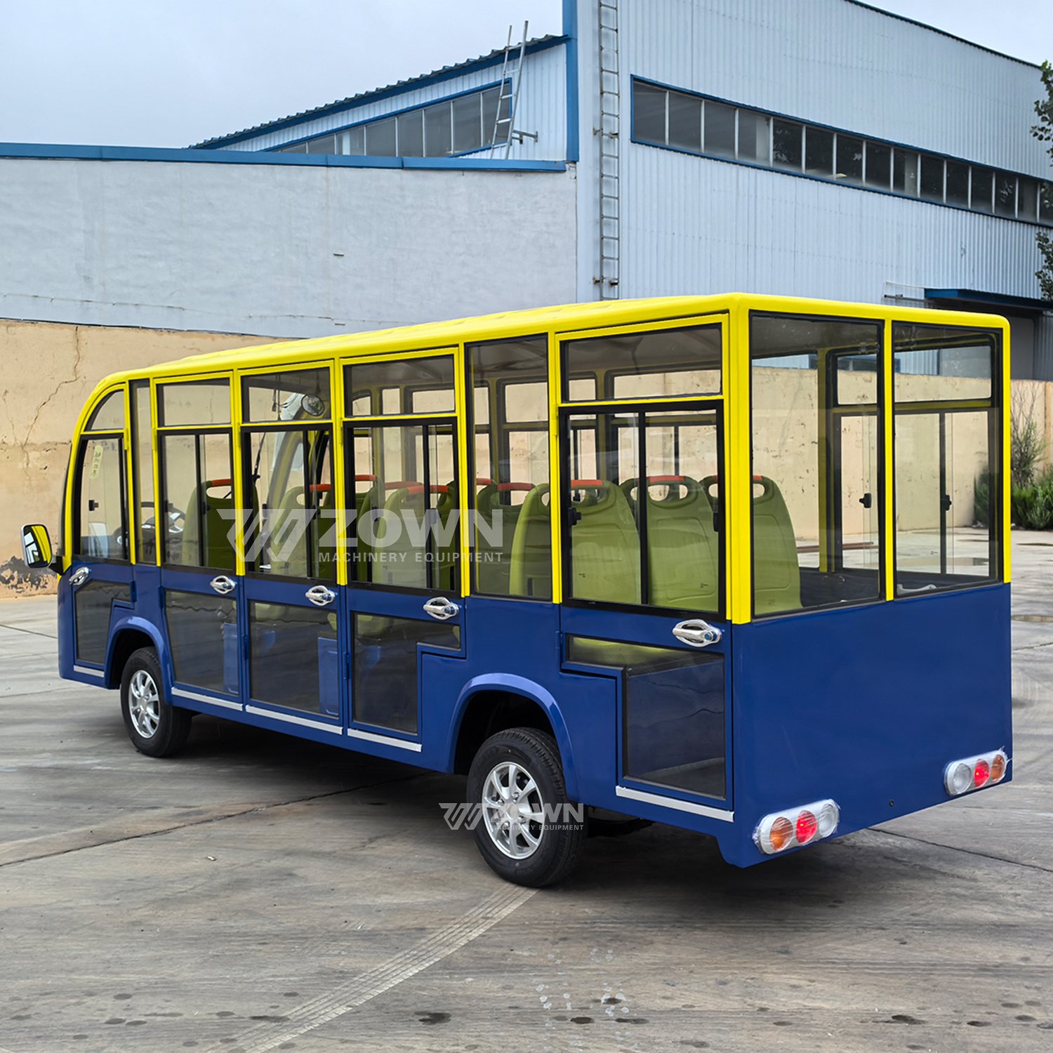 New Design Classic Blue and Yellow Color Multi-seat Electric Sightseeing Bus with CE Certification, Motor and Doors