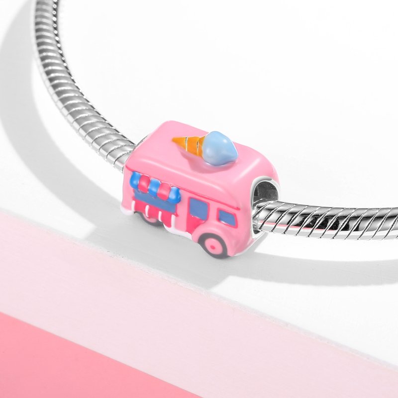Designer Charms 925 Silver Car Mobilization Ice Cream Truck Fire Truck School Bus jeep Enamel Beads Pendant Fit Women Bracelets