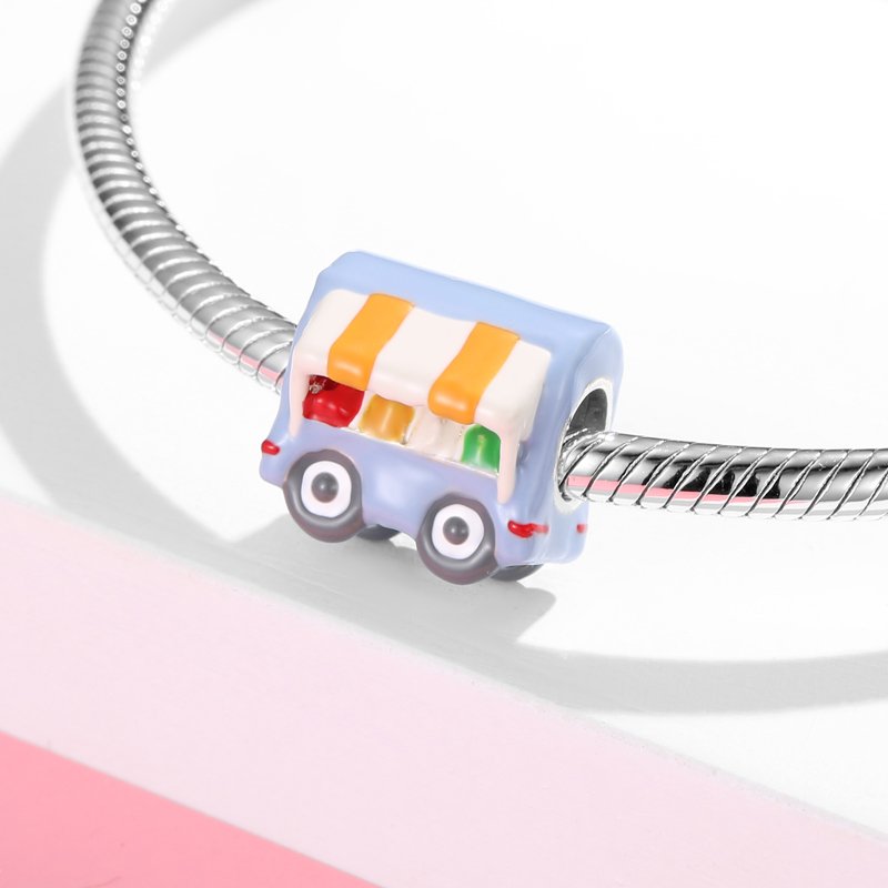 Designer Charms 925 Silver Car Mobilization Ice Cream Truck Fire Truck School Bus jeep Enamel Beads Pendant Fit Women Bracelets