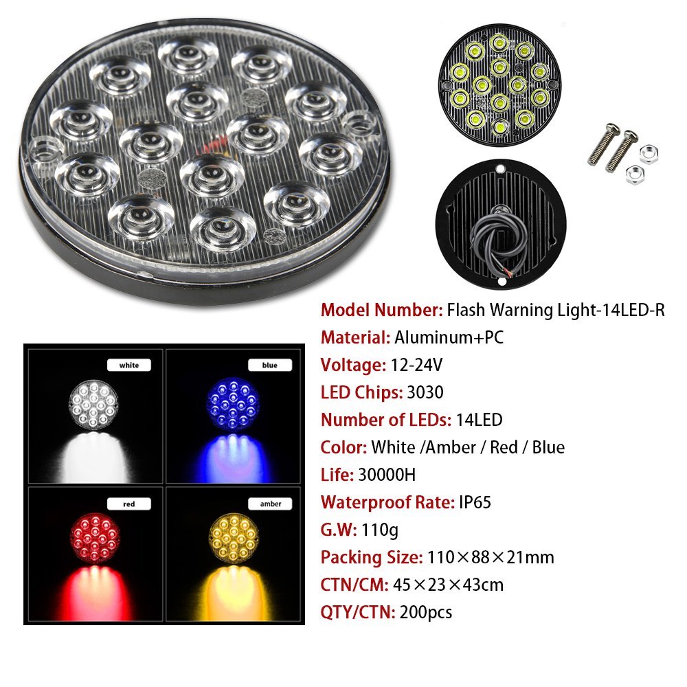 14 Led Round Truck Side Light Car Strobe Light 12V 24V Trailer RV Boat Bus Lorry Marker Warning Light