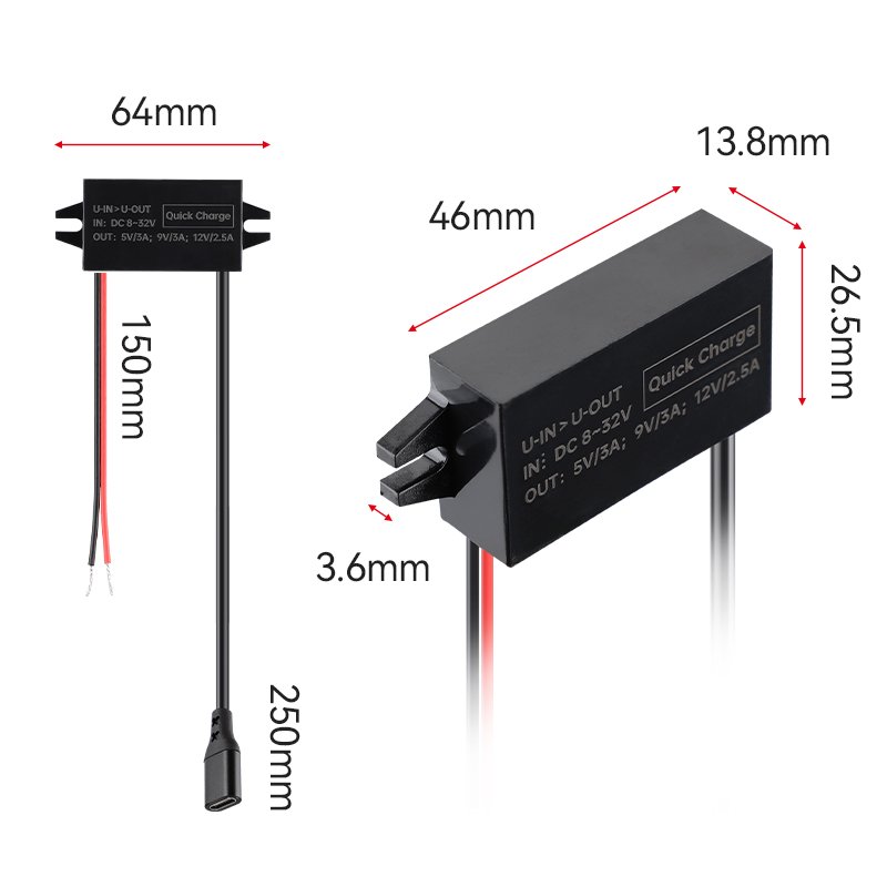 Wholesale Quick Charging DC USB Charging 24V 12V to 5V 3A DC Step Down Converter Buck Module With Waterproof Ip68 PD USB C Port