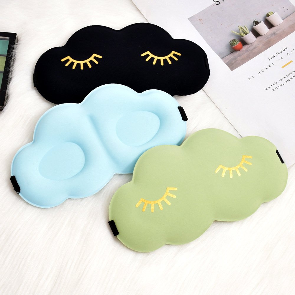 New Fashion Cute 3D Cloud Ice Silk Eye Mask Breathable and Light Shielding Gold Stamping Eyelash Eye Mask for Sleep