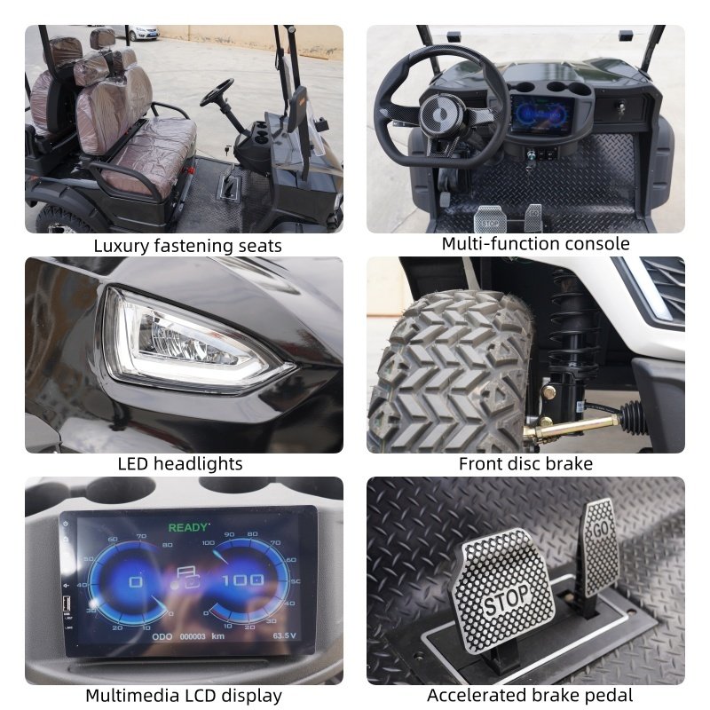 CE Certification 72V 7.5kw Battery Powered Solid Wheel 4 Seater Electric Golf Hunting Cart Buggy