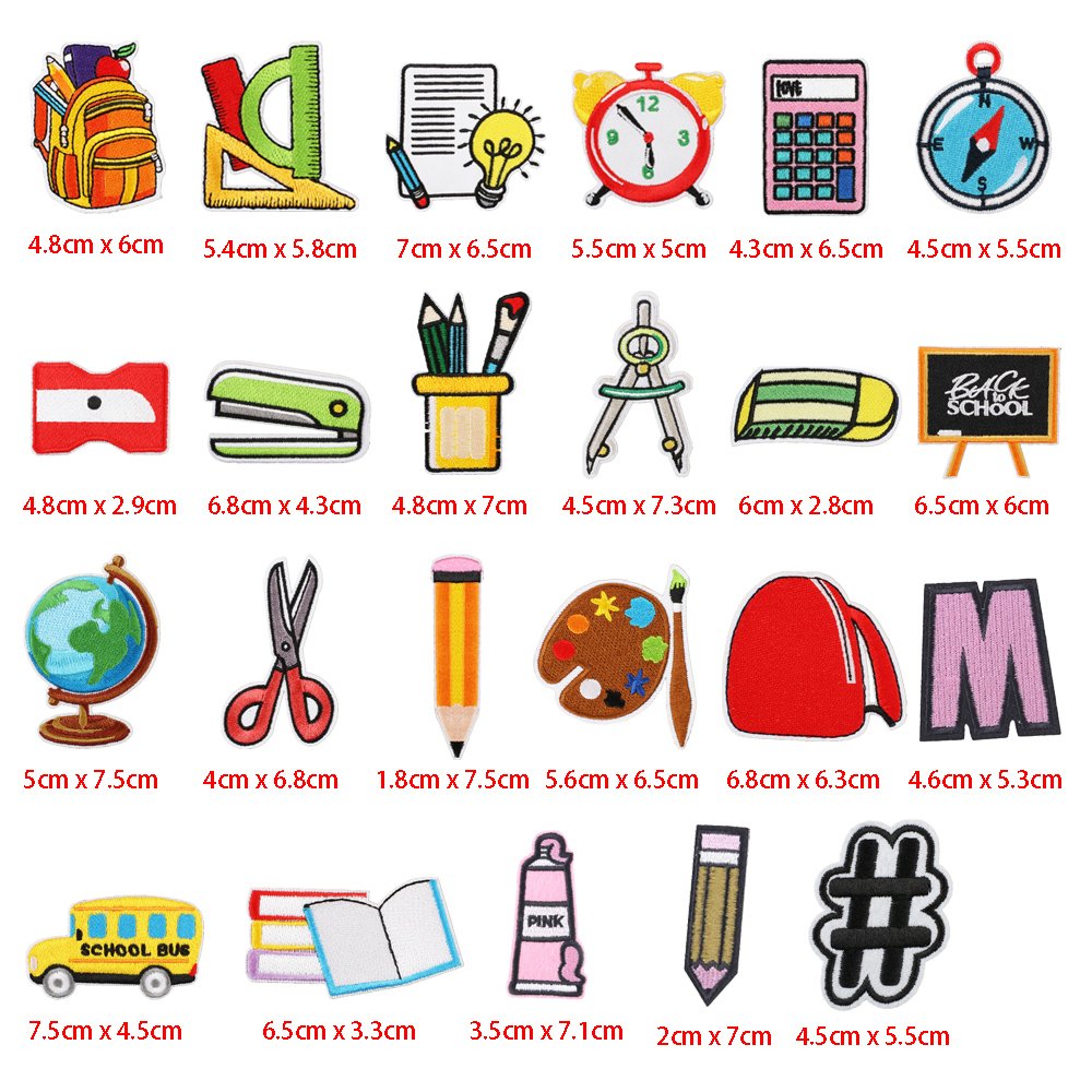 Hot Sale Children Kids School Season Stationery Iron on Embroidery Patches for Clothes Bag