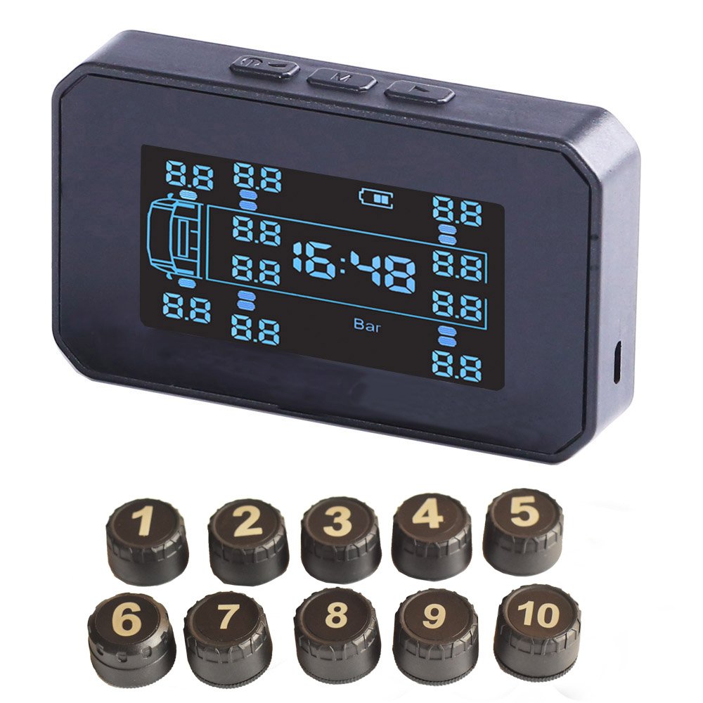 Factory High Quality Outlet 10 Wheels Truck Trailer Bus Solar Wireless Digital Tire Pressure Sensor System Gauge Monitor Tpms