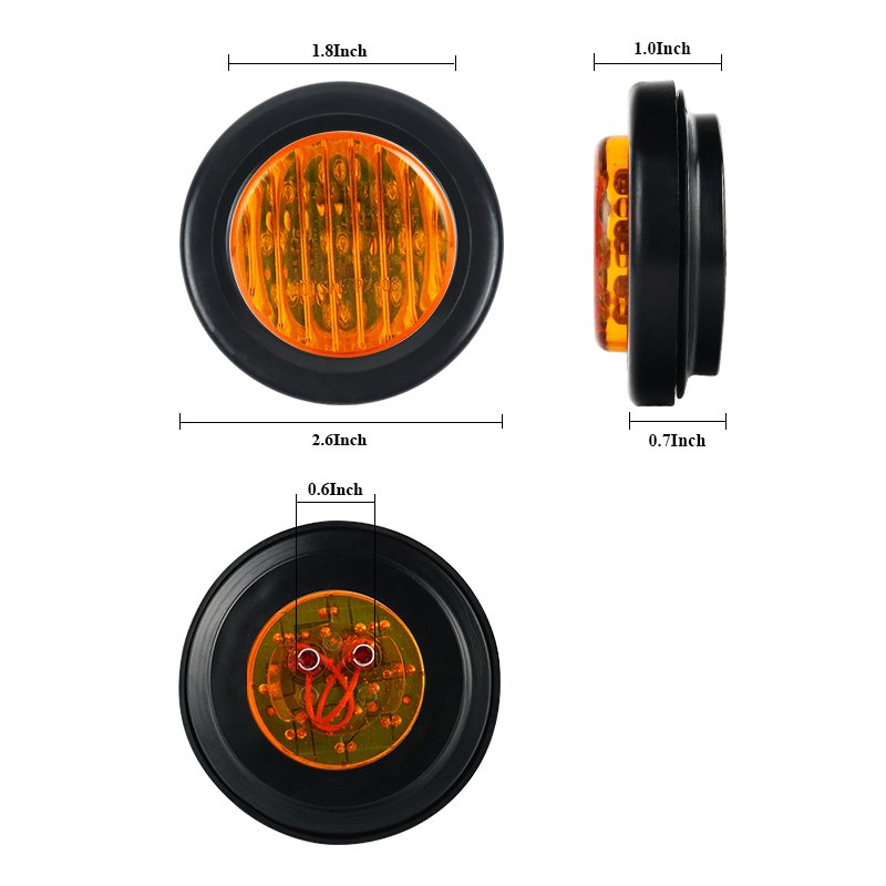 2" Amber Red LED 12V Round Side Marker Indicators Rubber Grommet Mount Clearance Light for Truck Trailer Bus