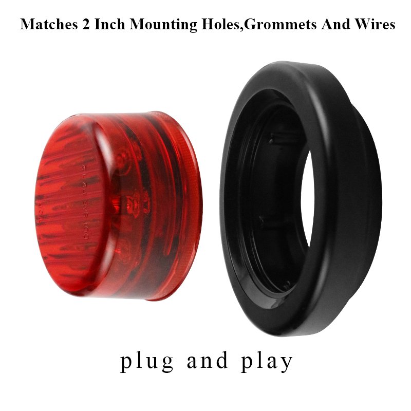 2" Amber Red LED 12V Round Side Marker Indicators Rubber Grommet Mount Clearance Light for Truck Trailer Bus