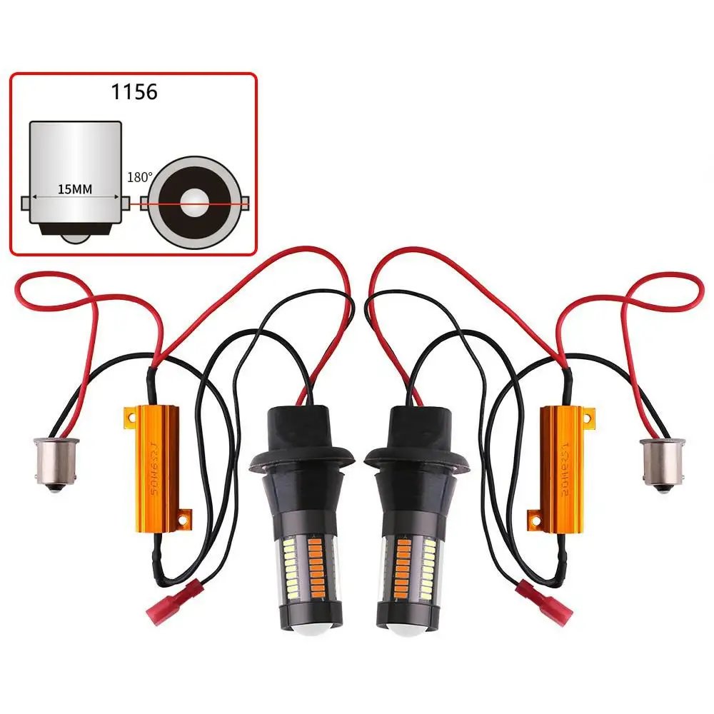 Error Free Canbus Dual Colors Bulb Car DRL Led Light 2835 66smd 7440 Led BA15S BAU15S Led 1156 Drl Turn Signal Light