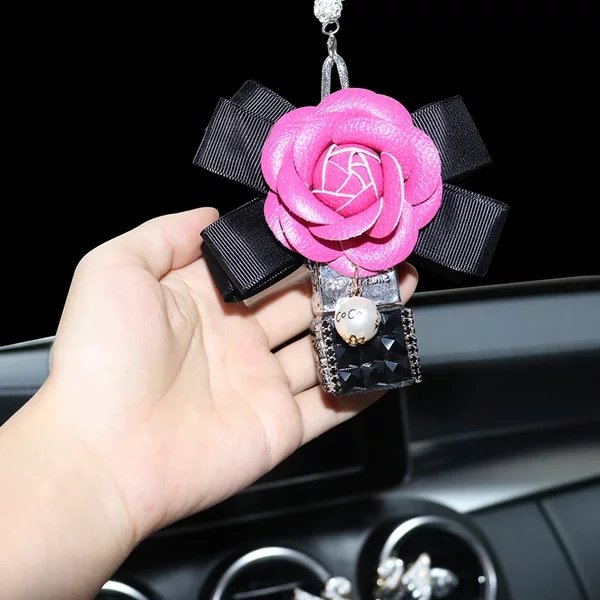 Car Perfume Bottle Pendant Empty for Essential Oils Auto Ornament with Flower Freshener Car Style Fragrance