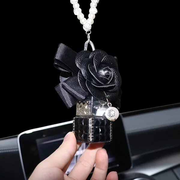 Car Perfume Bottle Pendant Empty for Essential Oils Auto Ornament with Flower Freshener Car Style Fragrance