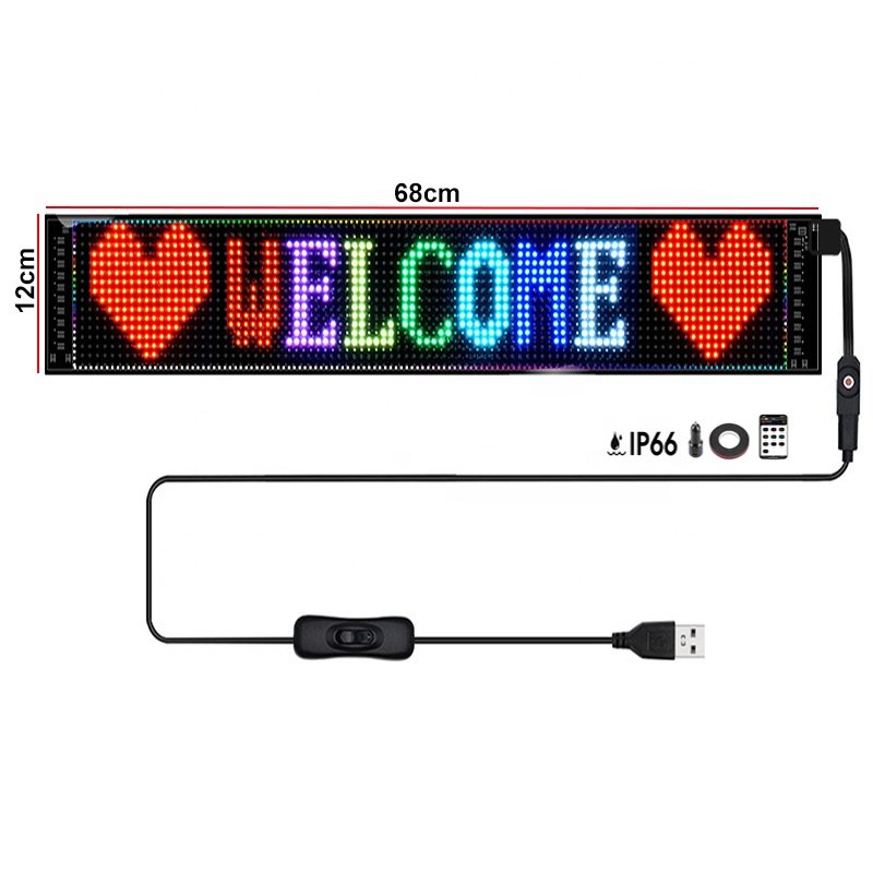 IP66 USB Bluetooth APP DIY Programmable 68cm*12cm Full Color Flexible Pixel Led Display Screen With RC for Advertisement Car