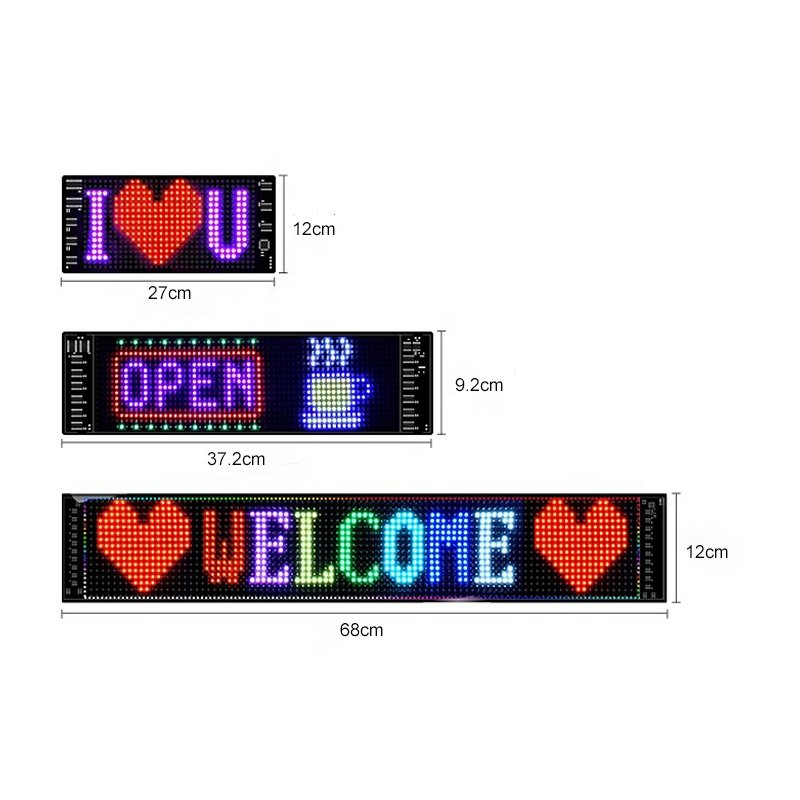 IP66 USB Bluetooth APP DIY Programmable 68cm*12cm Full Color Flexible Pixel Led Display Screen With RC for Advertisement Car