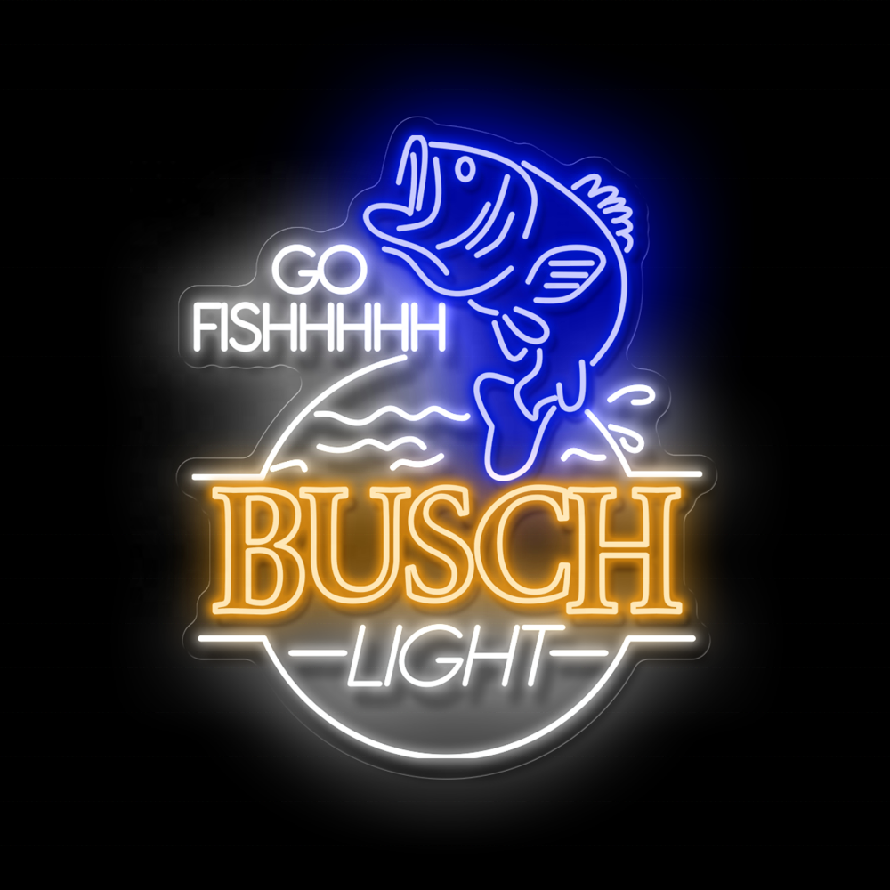 Shop Signage Busch Go Fish Neon Light Led Store Light up Sign Custom Business logo Design for Store Advertising