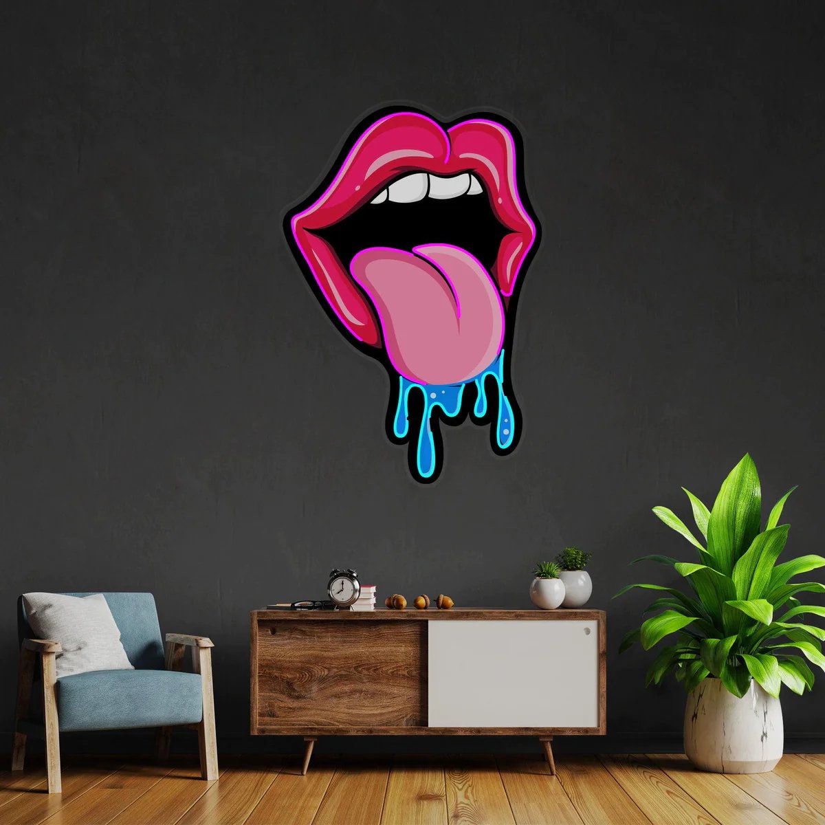 Custom Led Neon Sign Graffiti Style Artwork Acrylic Picture Lips Neon Light Wall Decor