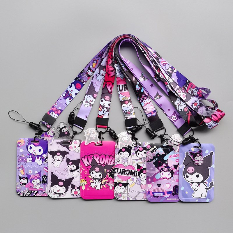 Anti-Lost Lanyards Lovely Cartoon Kuromi ID Name Badge Campus Plastic Card Holder Portable Kids Bus USB Card Cover Accessories