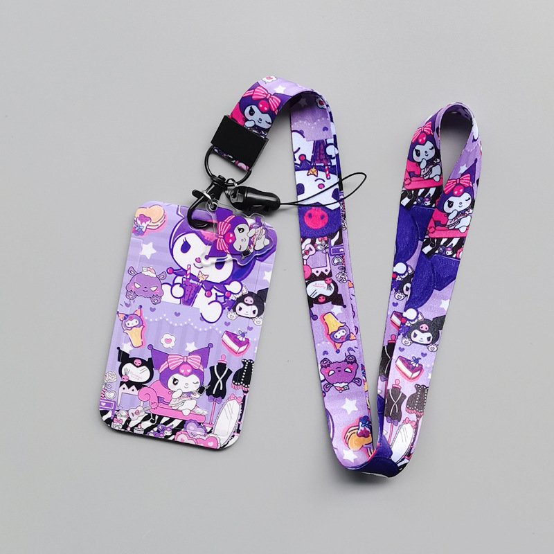 Anti-Lost Lanyards Lovely Cartoon Kuromi ID Name Badge Campus Plastic Card Holder Portable Kids Bus USB Card Cover Accessories