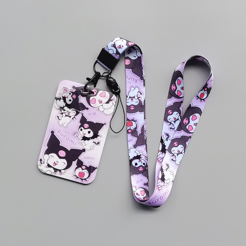 Anti-Lost Lanyards Lovely Cartoon Kuromi ID Name Badge Campus Plastic Card Holder Portable Kids Bus USB Card Cover Accessories