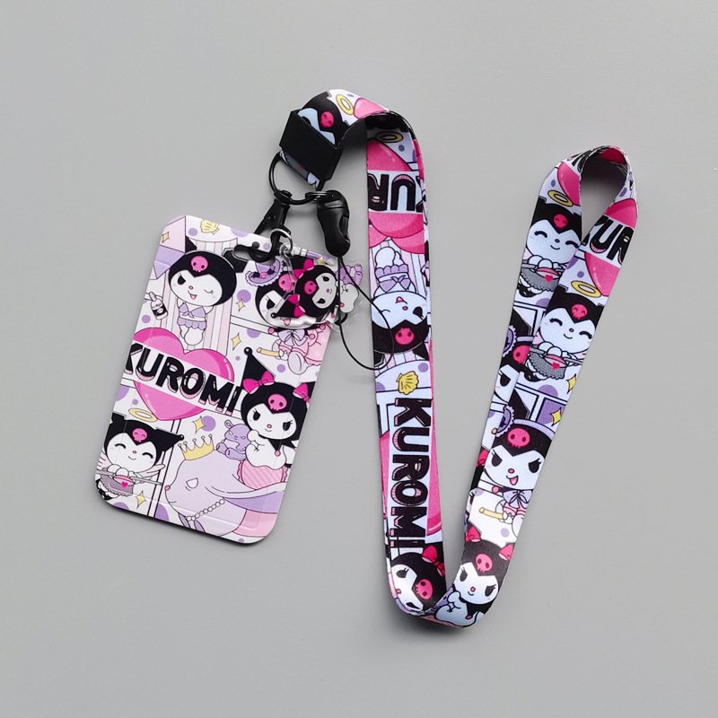Anti-Lost Lanyards Lovely Cartoon Kuromi ID Name Badge Campus Plastic Card Holder Portable Kids Bus USB Card Cover Accessories