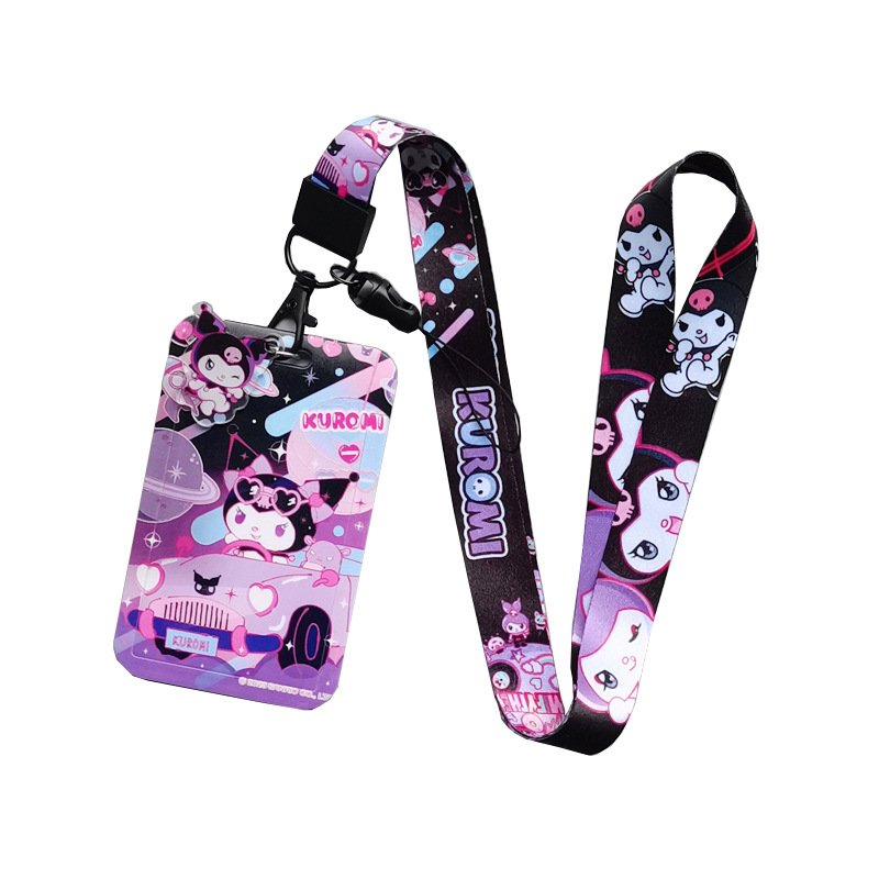Anti-Lost Lanyards Lovely Cartoon Kuromi ID Name Badge Campus Plastic Card Holder Portable Kids Bus USB Card Cover Accessories