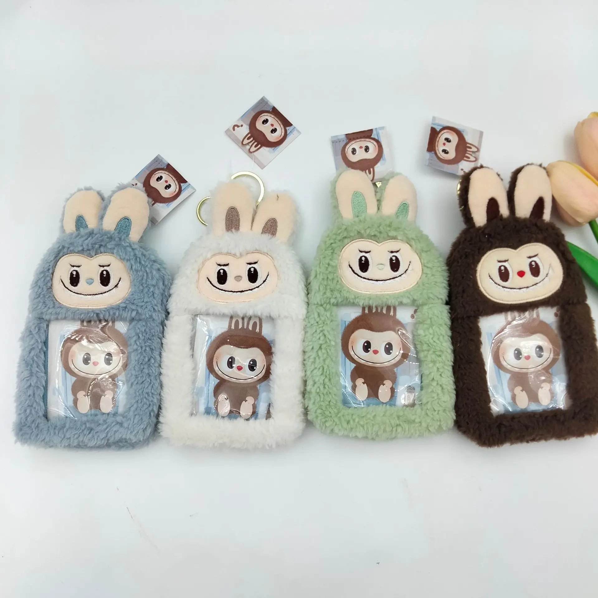12cm New Monter Labubu Plush Keyring Pendants Animal Monkey Bus Card Sleeve Holder Keychain Gifts