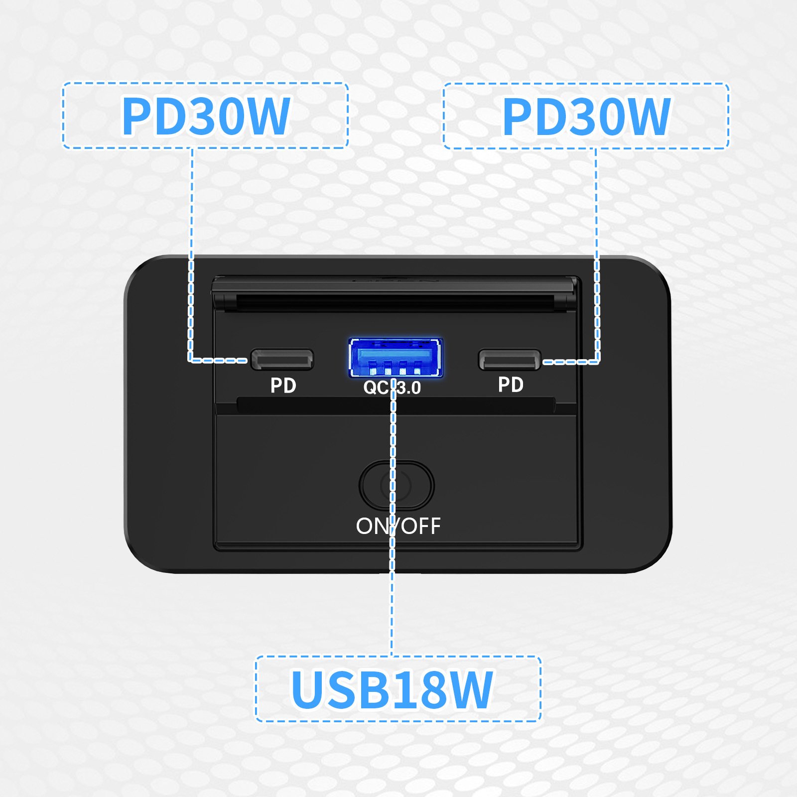 78W RV USB Outlet 12V Socket Dual 30W PD3.0 USB-C and 18W QC3.0 Car USB Port with Button Power Switch for Boat Marine