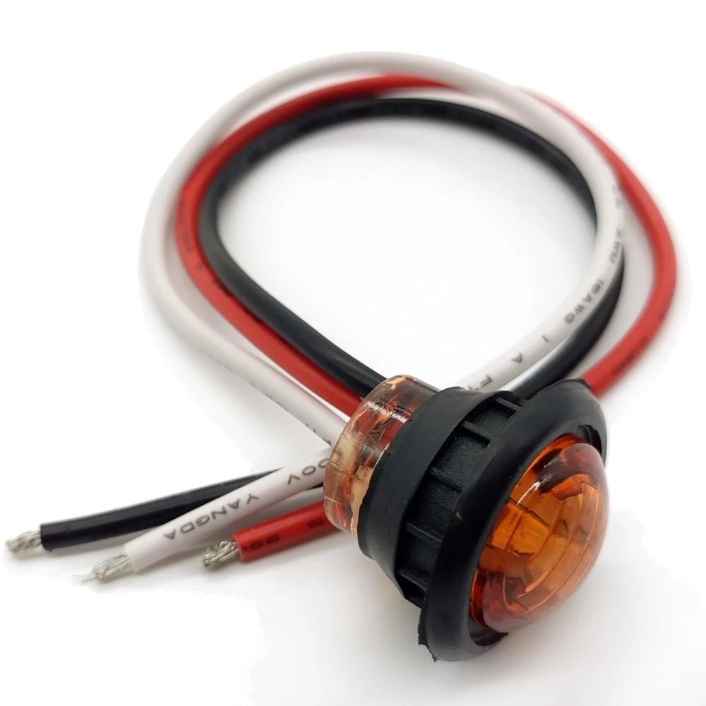 Waterproof 12V 3LED 3/4" Round Red Amber LED Side Marker Light for Truck Trailer ,with 3 Wires Setup, High Low Function