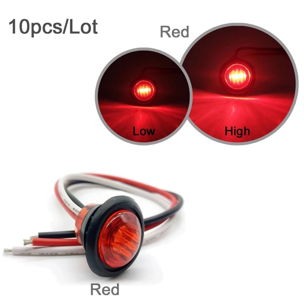 Waterproof 12V 3LED 3/4" Round Red Amber LED Side Marker Light for Truck Trailer ,with 3 Wires Setup, High Low Function