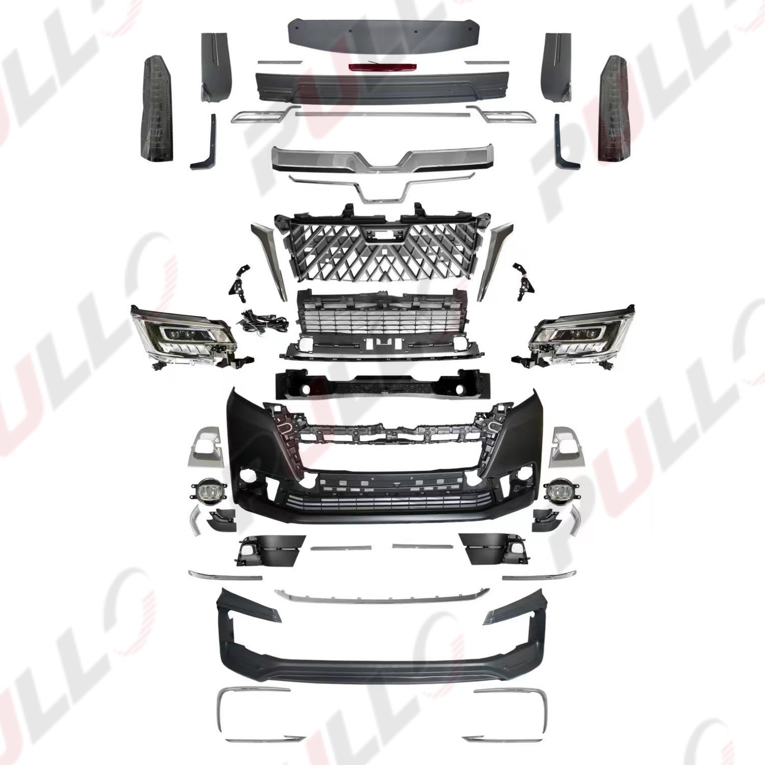 Mini Bus Body Kit for Toyota Hiace 2019+ Upgrade to Wald Model Wide Body Include Front and Rear Bumper with Grille Auto Lamps