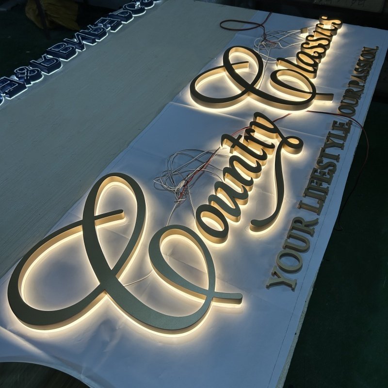 Custom LED Backlit Sign Stainless Steel Outdoor 3d Backlit Letters Storefront Waterproof Acrylic Halo Lit Channel Letters