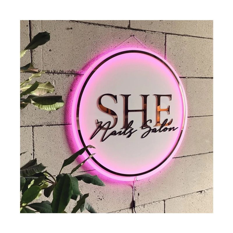Custom 3D Acrylic Signs Business Logo Beauty Salon Nail Hair Studio Wall Decor Company Name Sign LED Neon Lights