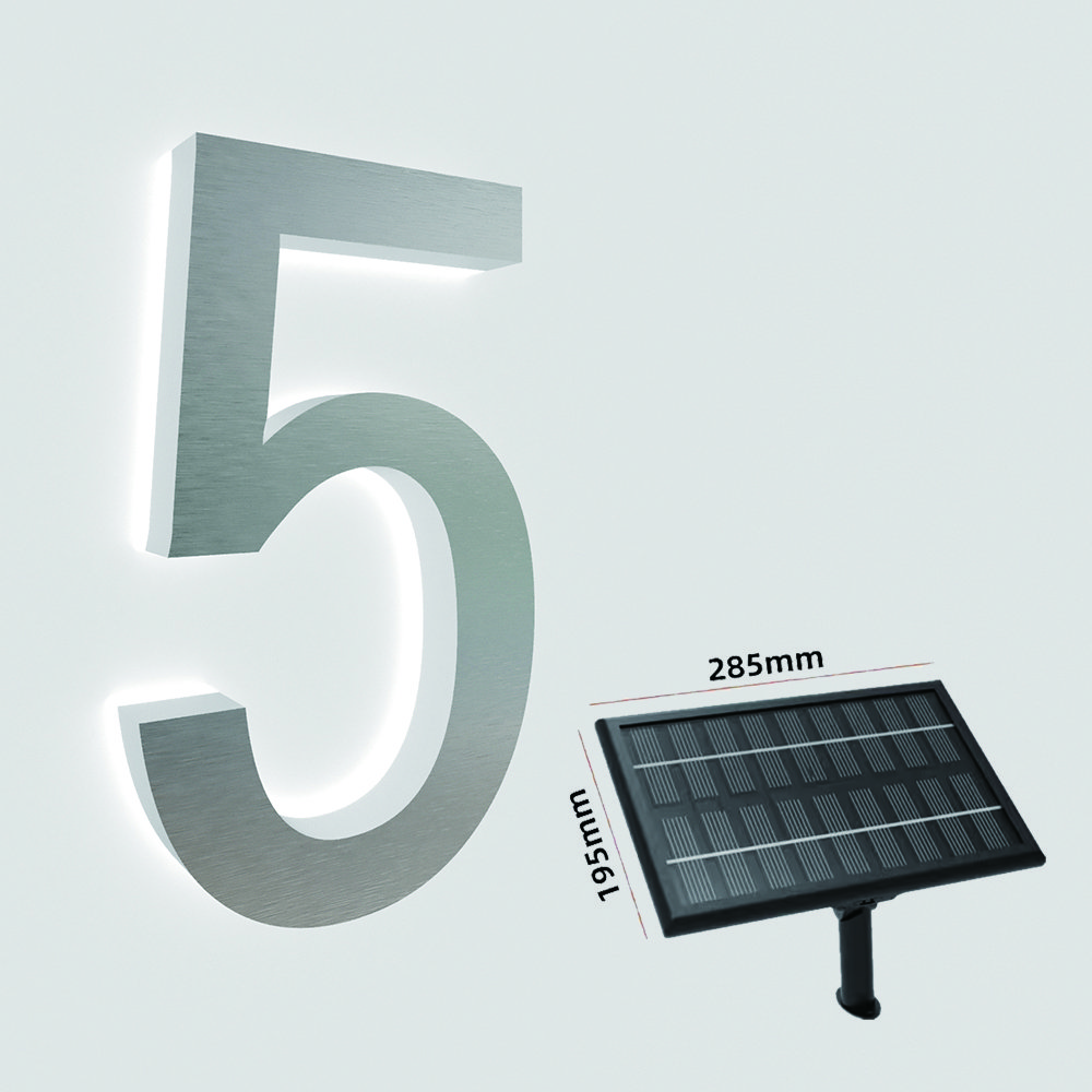 Custom Solar House Number Light Backlit Stainless Steel Apartment & Hotel Door House Number for Home & Companies