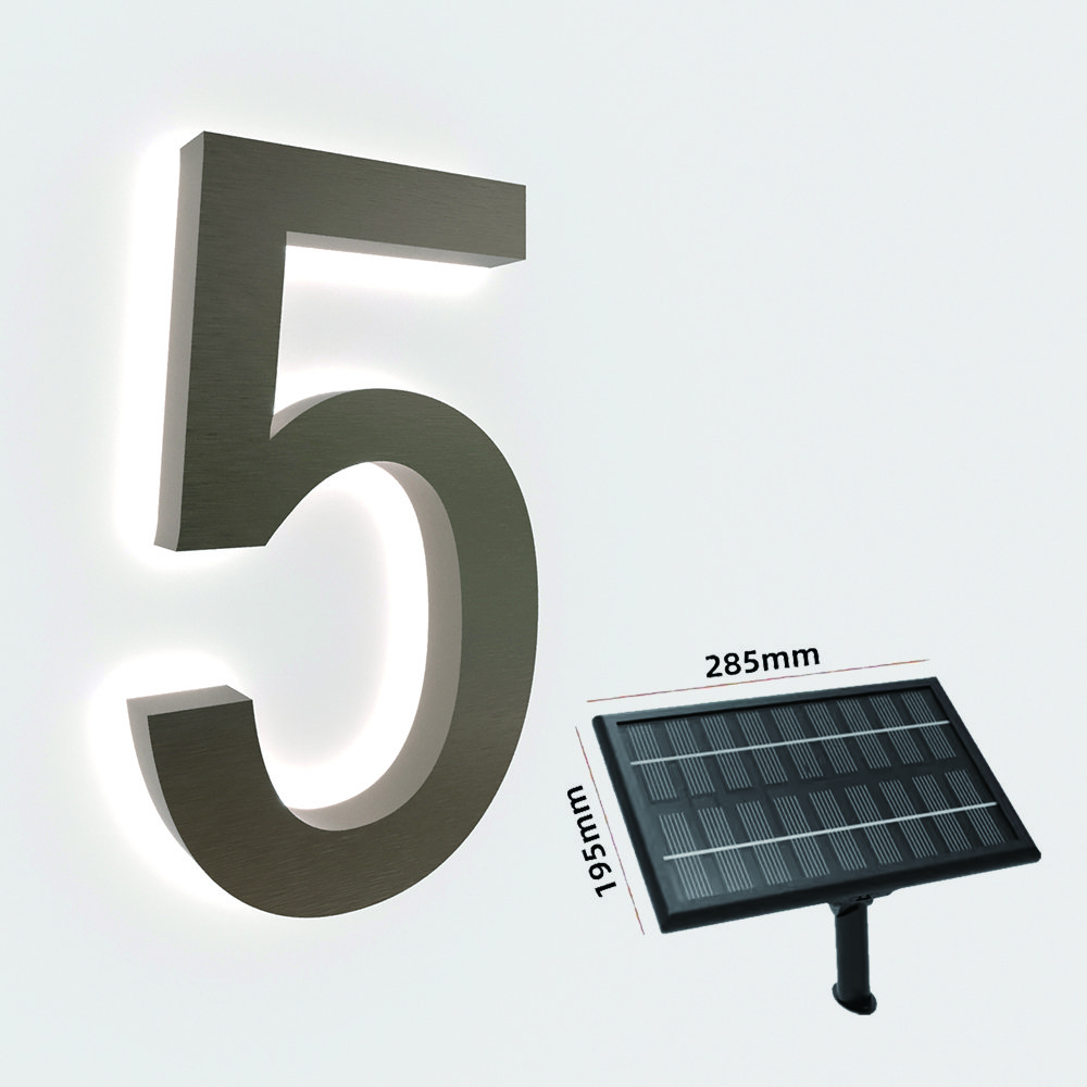 Custom Solar House Number Light Backlit Stainless Steel Apartment & Hotel Door House Number for Home & Companies