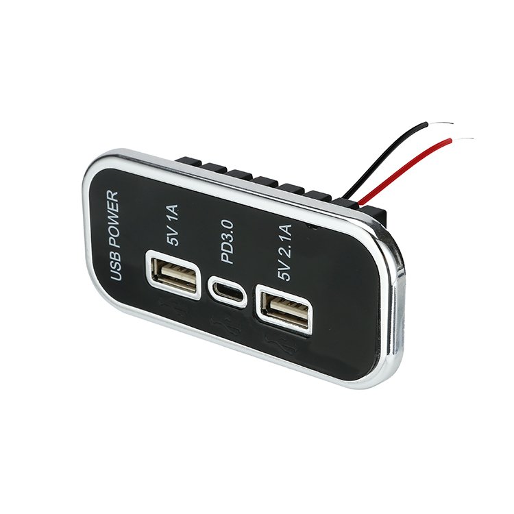 Fast Charging 3 Port Dual USB-A+ TYPE-C Power Socket Design Car Bus RV Accessories PD Electric Charger With Led Light Rings