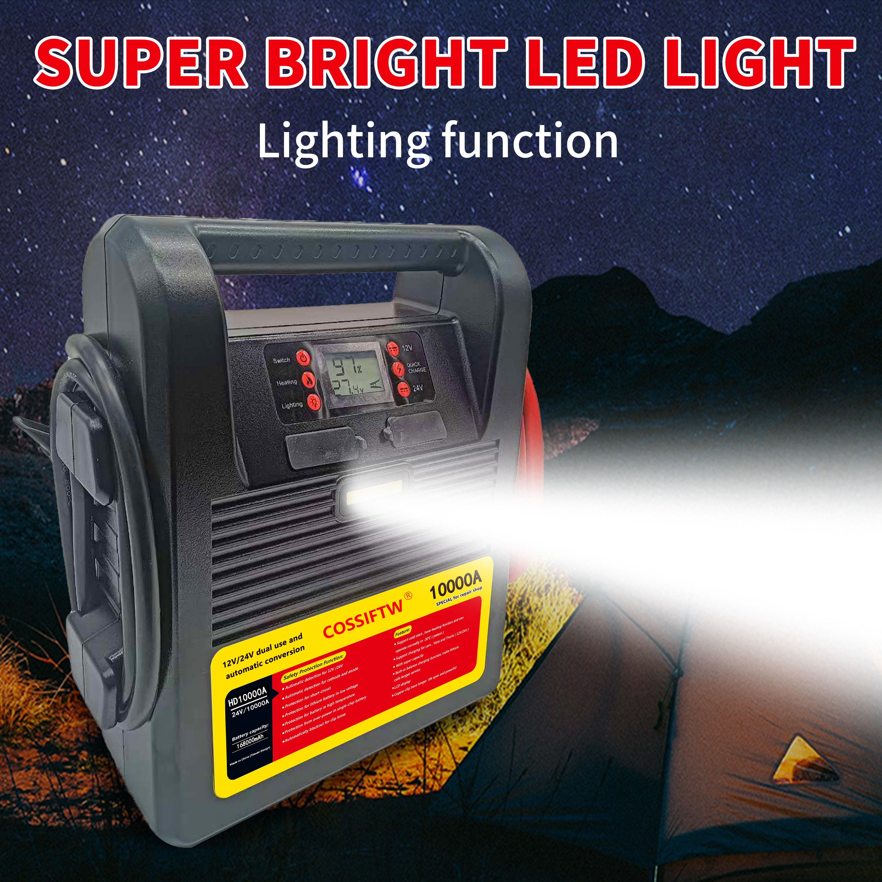 10000 Peak Amp 12V 24V Portable Car Battery Jump Starter and Power Pack