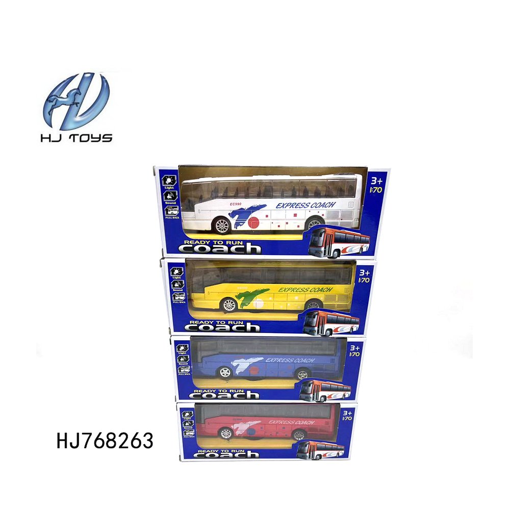 High Quality Window Box Packing 1:70 Mini Pull-back Alloy Bus Die Cast Car Model with Sound and Light