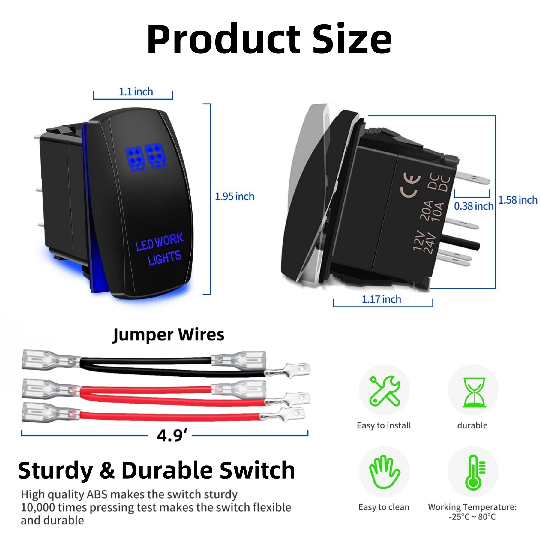 LED Work Lights Rocker Switch Marine Boat Tractor RV Car Waterproof Toggle Switch 5 Pin on Off 12V-24V DC Laser Rocker Switch