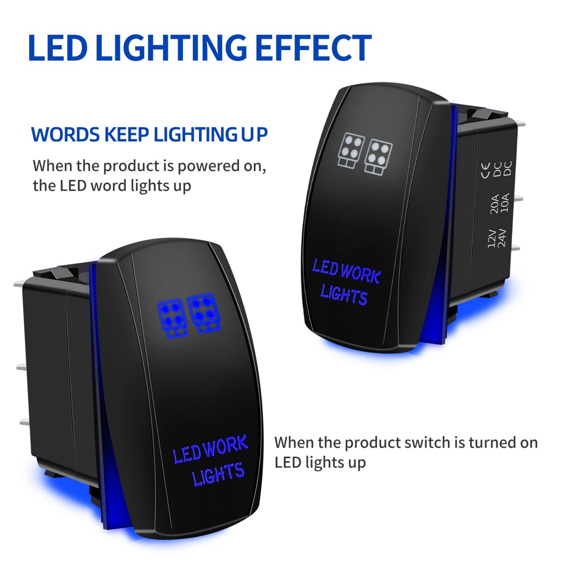 LED Work Lights Rocker Switch Marine Boat Tractor RV Car Waterproof Toggle Switch 5 Pin on Off 12V-24V DC Laser Rocker Switch