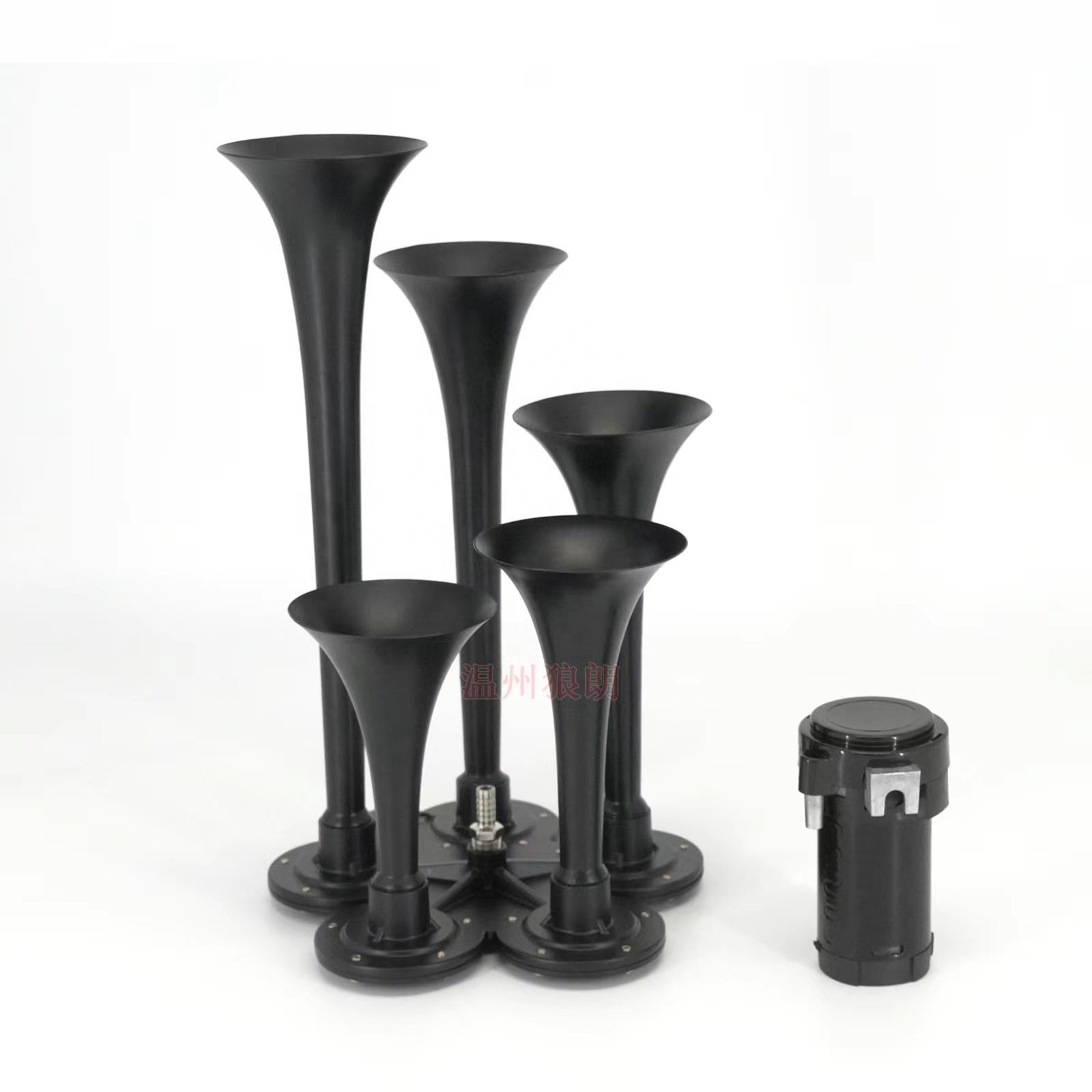 Black 5 Trumpet Train Air Horn with Compressor for Cars, Trucks, Boats, Buses - Super Loud Metal Chrome Air Horn Kit
