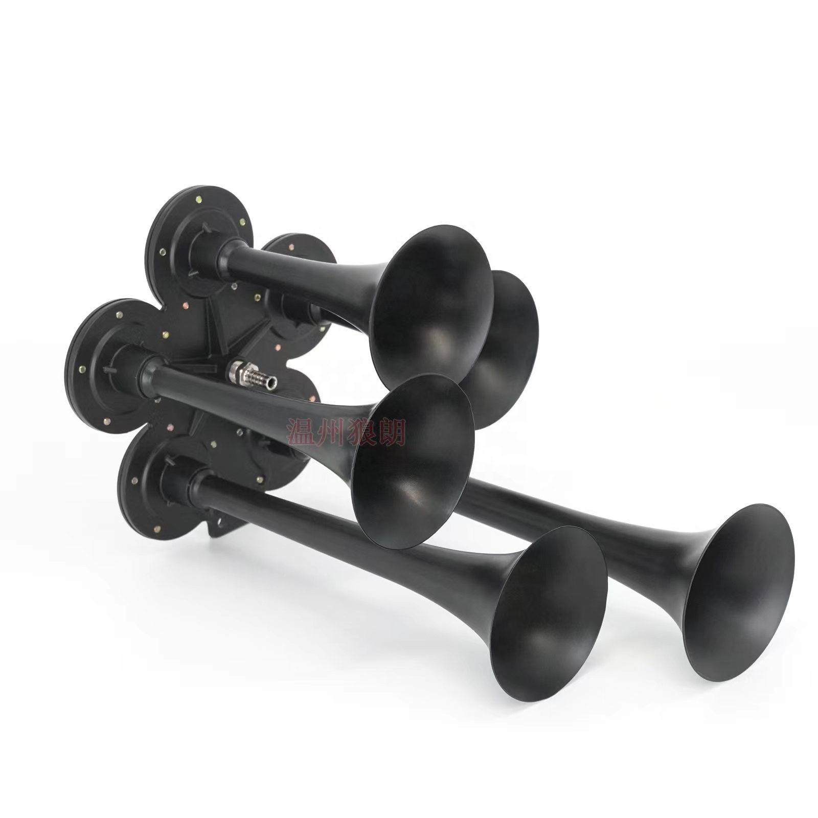Black 5 Trumpet Train Air Horn with Compressor for Cars, Trucks, Boats, Buses - Super Loud Metal Chrome Air Horn Kit