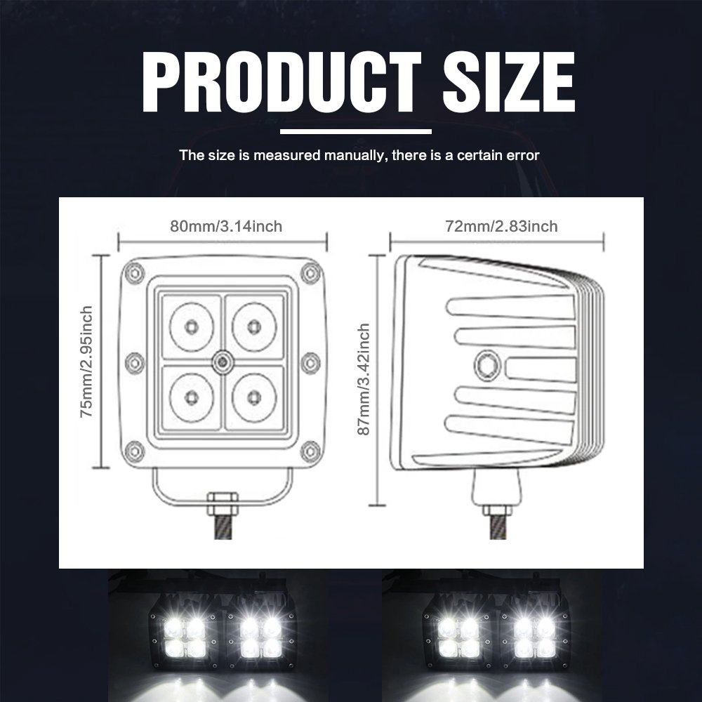 Square Car Accessories 16w Led Working Light Spot Flood Auxiliary Fog Lamp 3Inch 4inch Led Pod Work Lights for Truck Trailer ATV