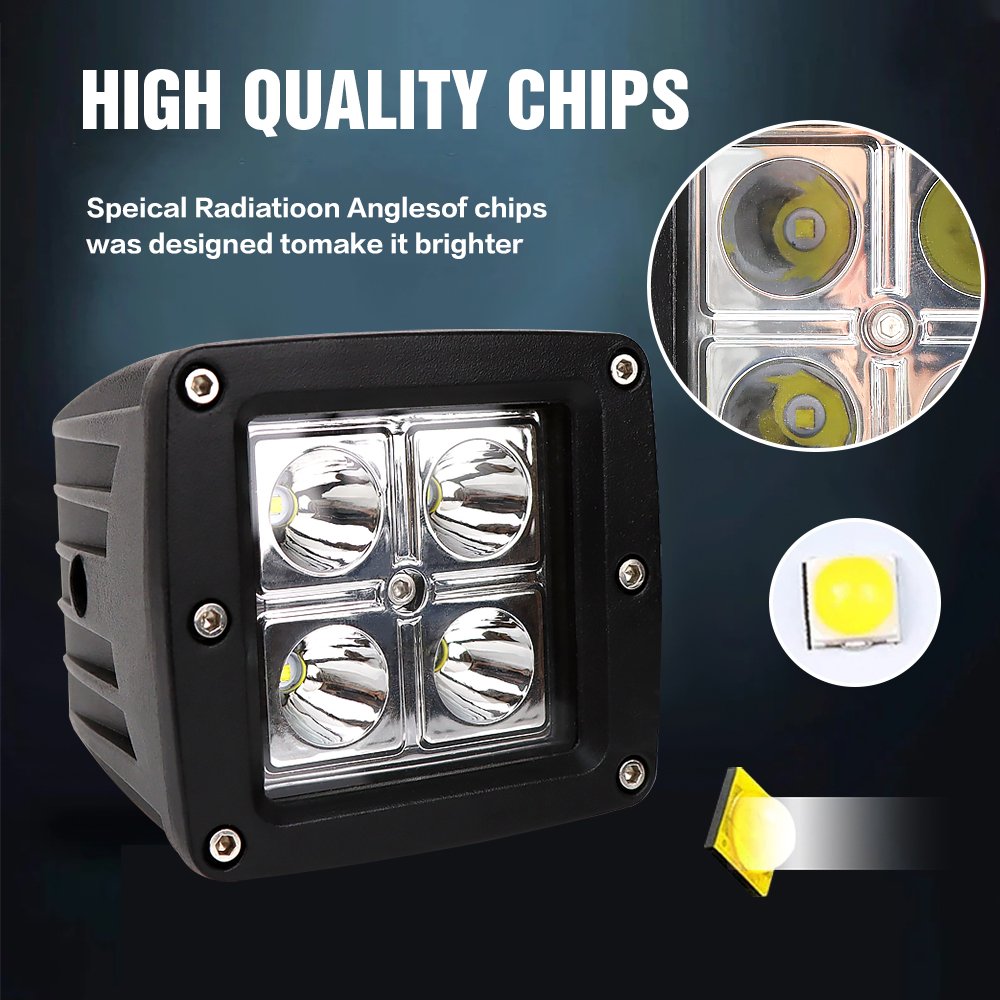Square Car Accessories 16w Led Working Light Spot Flood Auxiliary Fog Lamp 3Inch 4inch Led Pod Work Lights for Truck Trailer ATV