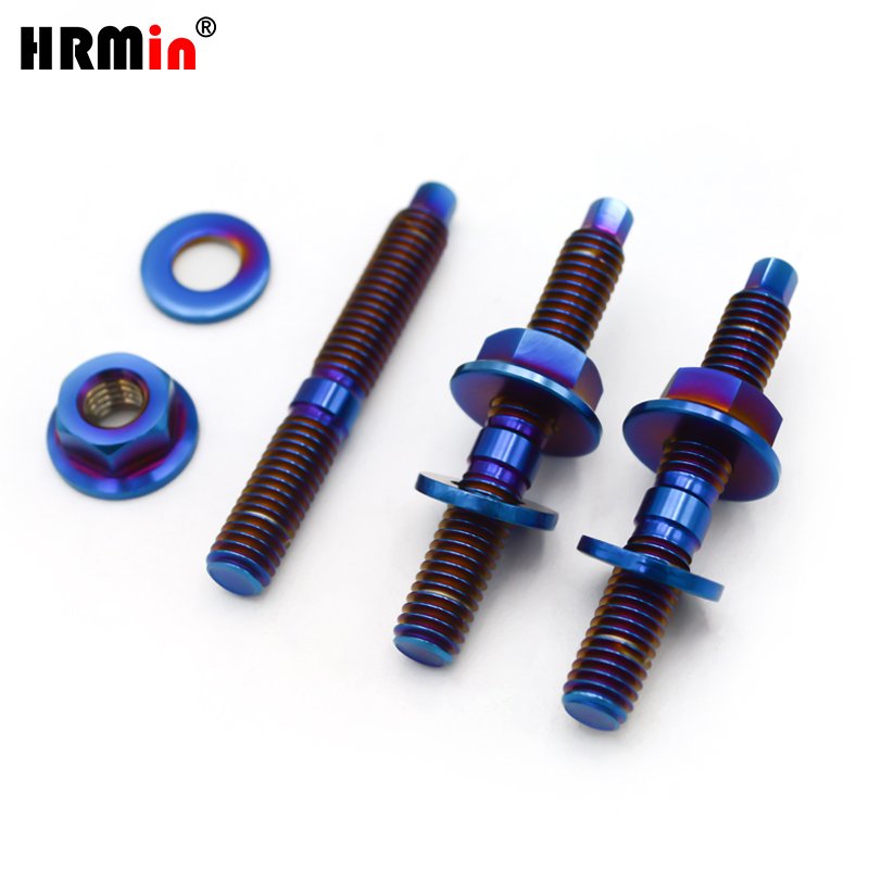 HRMin M6 Blue Titanium Exhaust Manifold Stud Hex Flange Nut Washer Kit High Performance Car Automobile Motorcycle Vehicle New