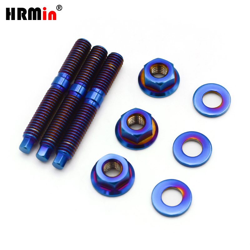 HRMin M6 Blue Titanium Exhaust Manifold Stud Hex Flange Nut Washer Kit High Performance Car Automobile Motorcycle Vehicle New