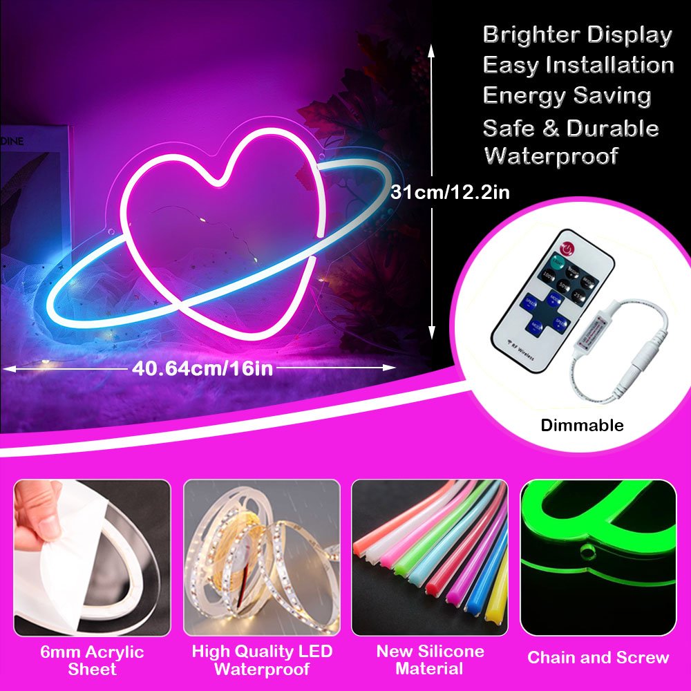 Wholesale Custom Acrylic Heart Shape Neon Light for Party Girls Room Wedding Celebration Decor